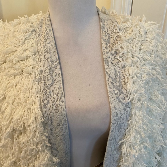 Vanessa Virginia anthropology white gray shaggy open style sweater jacket M L - Picture 16 of 16